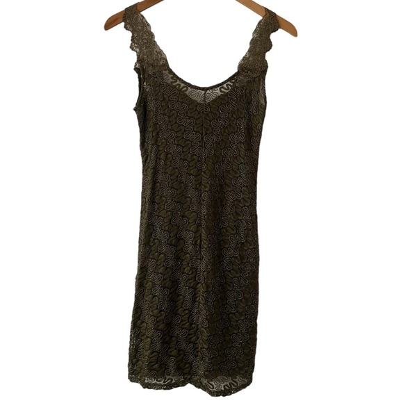 FREE PEOPLE | NWT Foiled Again Olive Lace Bodycon Open Back Boho Mini Dress | S - Picture 4 of 10